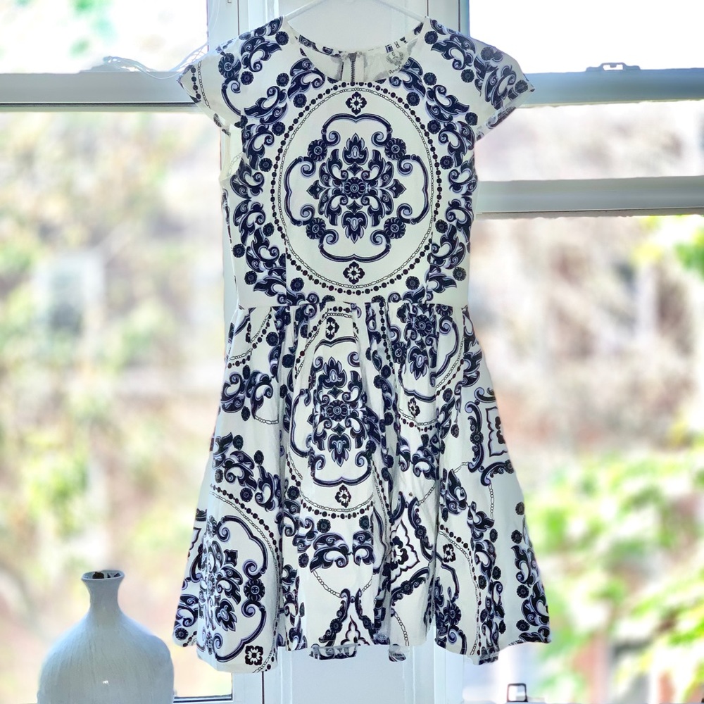 Periwinkle, Black, & White A-Line Flare Dress